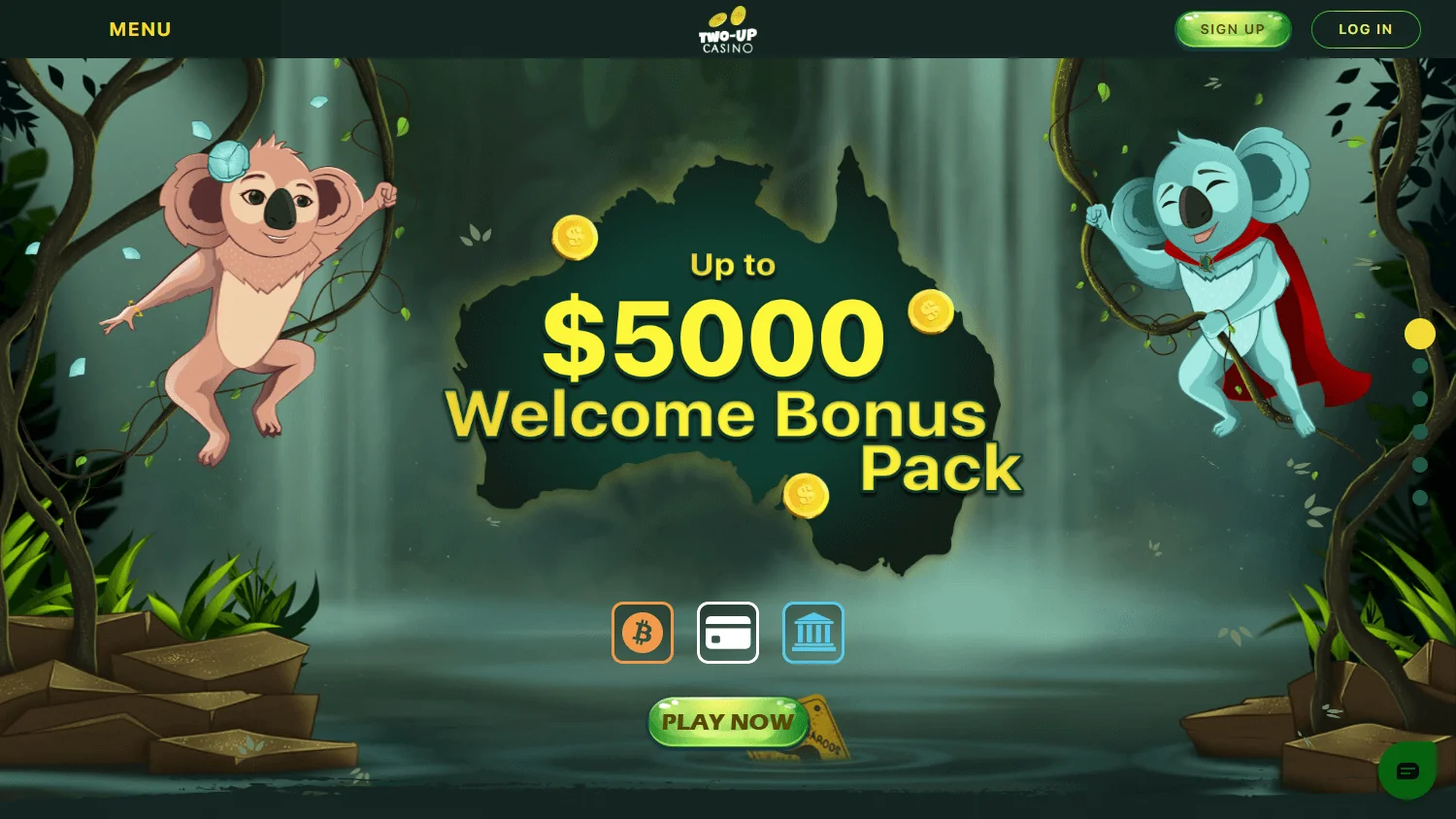 Two Up Casino home interface on desktop