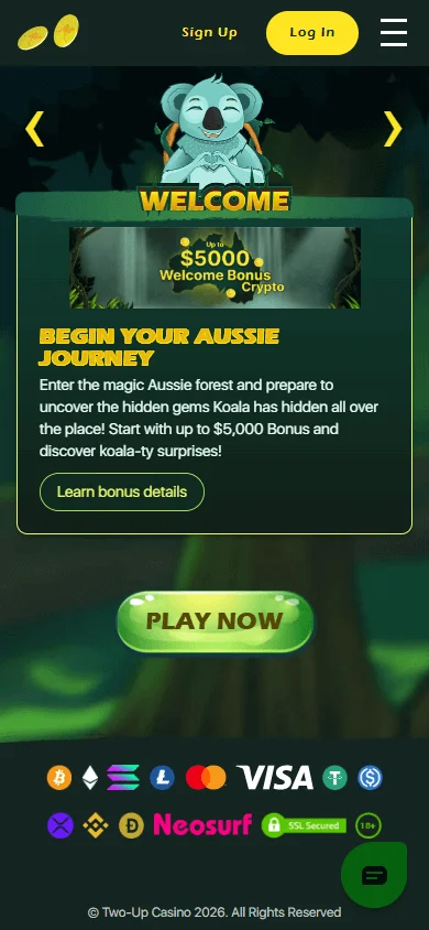 Two Up Casino promotions interface on a mobile device